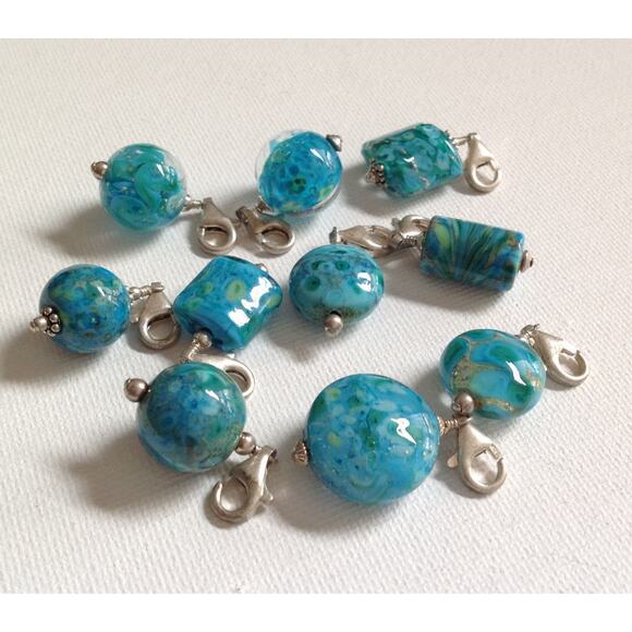 Lela Belle Hand Blown Murano Glass Beads - Set of 10 - Shades of Turquoise B22 - Picture 1 of 12